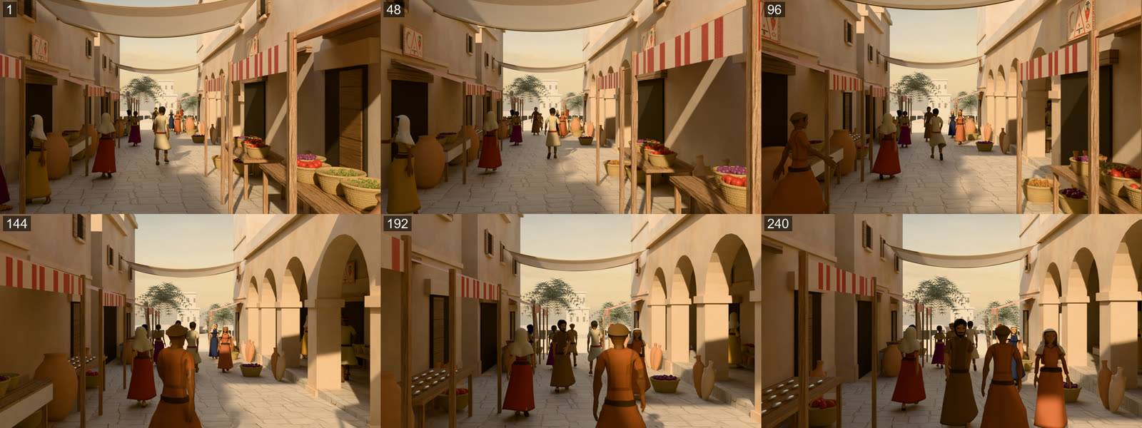 Six images de la rue v2, de l'entrée de la rue jusqu'au port
