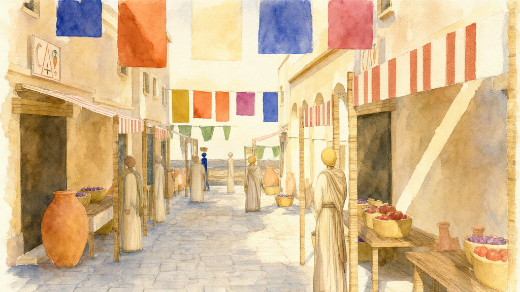 Une image de la rue repeinte en aquarelle, silhouettes drapées