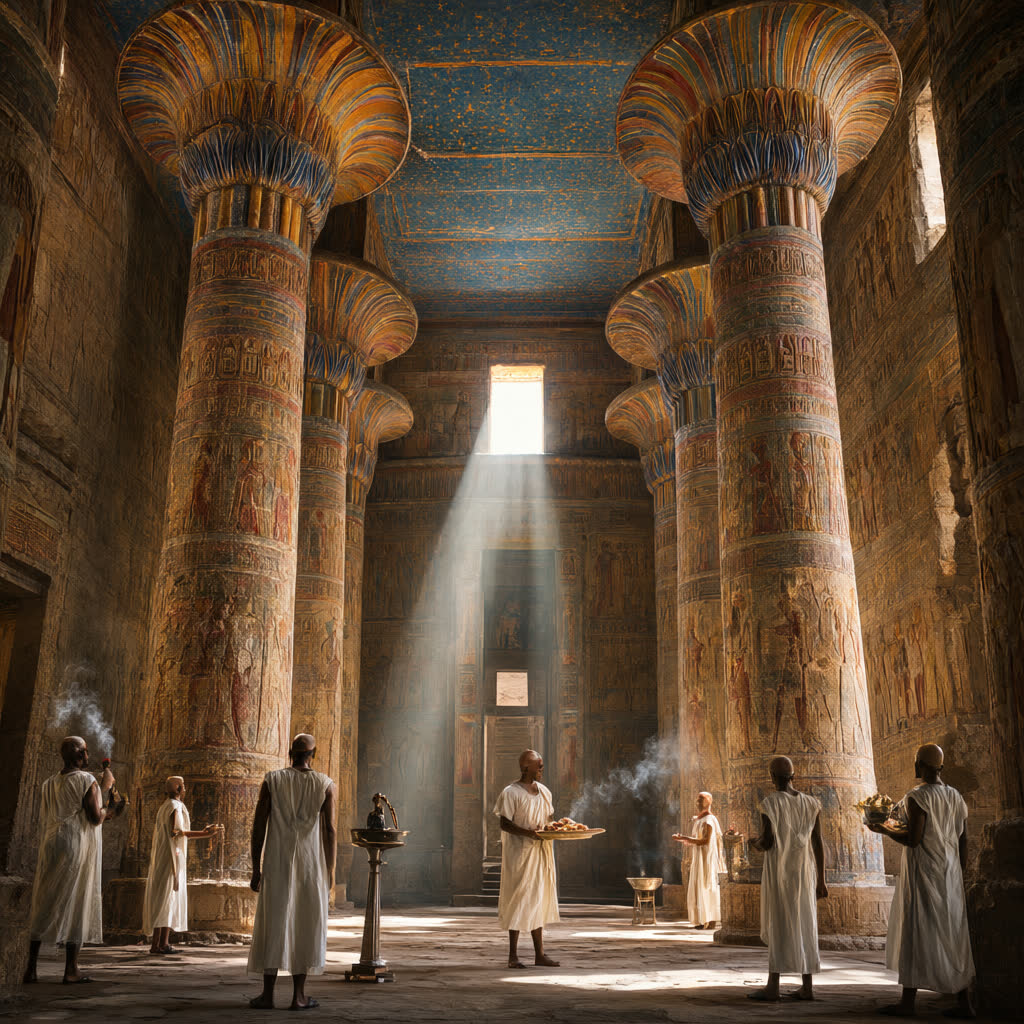 Salle hypostyle de Karnak aux colonnes peintes